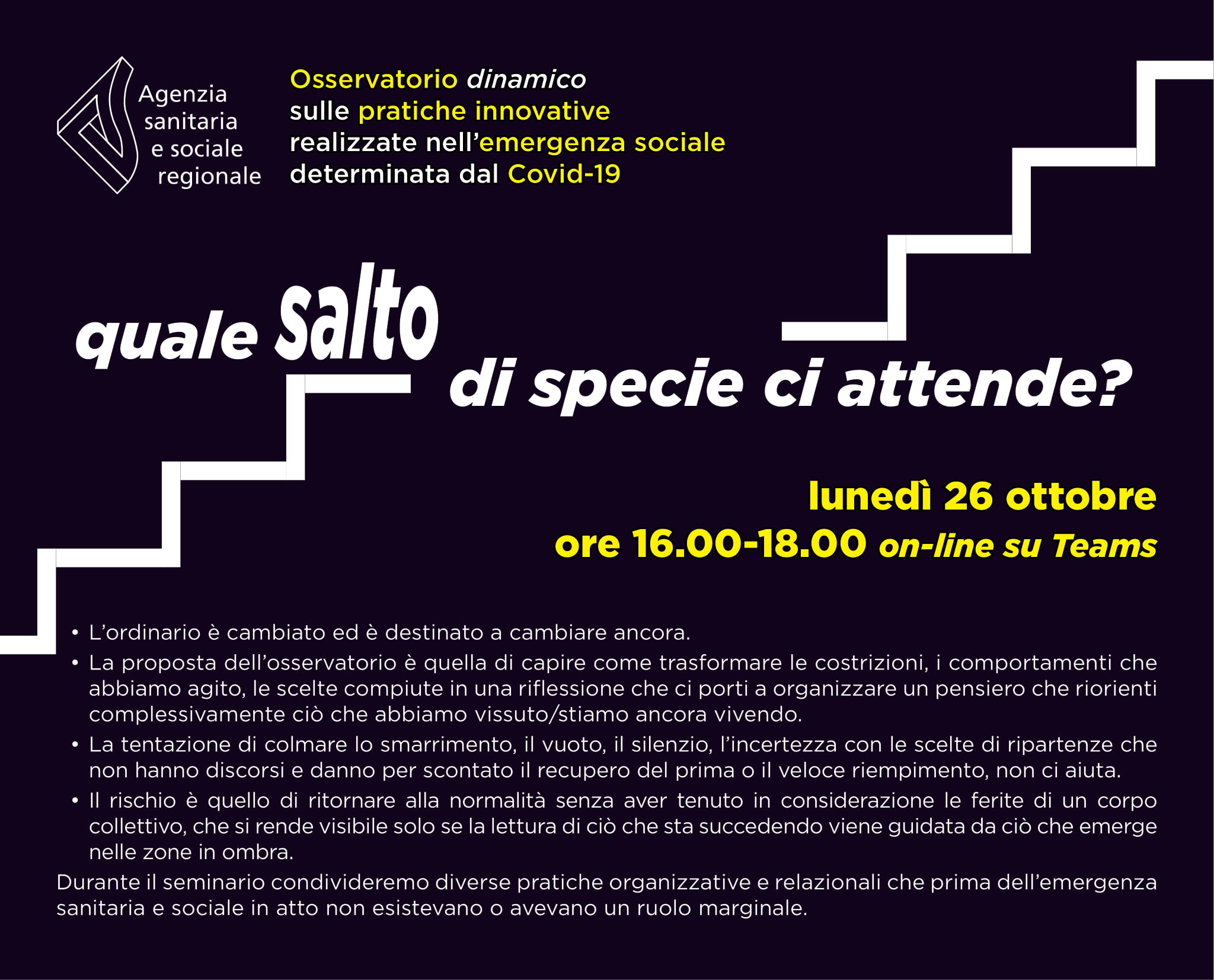 Osservatorio dinamico sulle pratiche innovative realizzate nell&rsquo;emergenza sociale determinata dal Covid-19: quale salto di specie ci attende?
